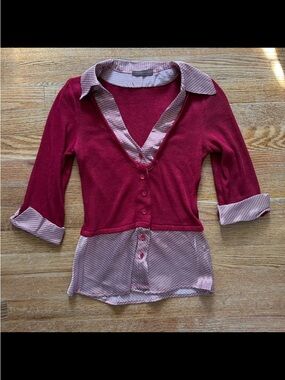 Vintage red sweater button up blouse